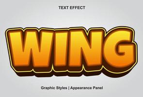 wing text effect with orange color 3d style and can be edited vector