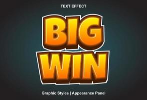 big win text effect with graphic style and editable vector