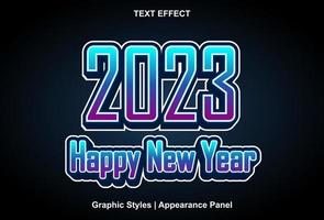 feliz año nuevo 2023 efecto de texto con estilo gráfico y editable vector