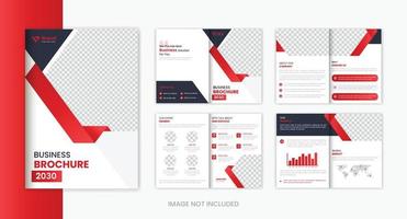 Red abstract corporate 8 page brochure design template vector