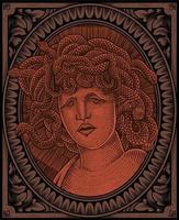 Illustration medusa head with engraving ornament frame vector