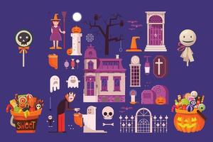 colección de iconos y elementos de halloween vector