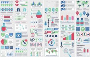 paquete de servicios médicos infografía ui, ux, elementos del kit. diferentes gráficos, diagramas, flujo de trabajo, diagrama de flujo, iconos de salud, medicina, plantilla de diseño de gráficos. Conjunto de infografías y gráficos de información vectorial. vector