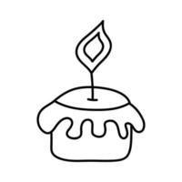 Short candle in doodle style. Day of the dead, birthday, celebration, holiday, party, religion concept. Black and white vector illustration for coloring book.