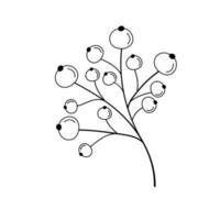 Hand drawn twig with berries in line art doodle style. Botanical decorative element. vector