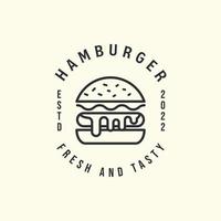 vector de hamburguesa o hamburguesa con diseño de ilustración de plantilla de icono de logotipo de arte de línea de ensalada