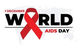 Vector illustration of hiv, World AIDS Day template for you design. Red ribbons on the map of world emblem.