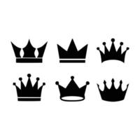 colección de silueta de icono de corona. hay 6 símbolos de corona negra que se pueden editar. vector