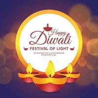 Happy Diwali greeting illustration with burning diya for festival of lights on Diwali Holiday backgrounds vector