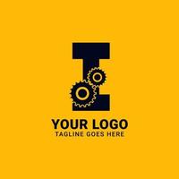 letter I with gear for technology and mechanical vector logo design