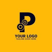 letter P with gear for technology and mechanical vector logo design