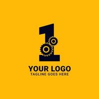 number 1 with gear for technology and mechanical vector logo design