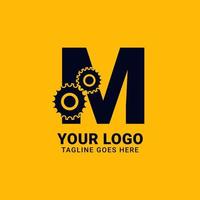 letter M with gear for technology and mechanical vector logo design