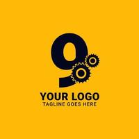 number 9 with gear for technology and mechanical vector logo design