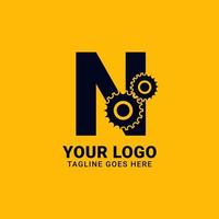 letter N with gear for technology and mechanical vector logo design