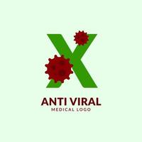 letra x diseño de logotipo de vector médico y sanitario antiviral