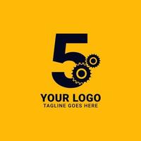 number 5 with gear for technology and mechanical vector logo design