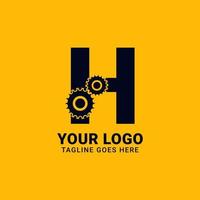 letter H with gear for technology and mechanical vector logo design