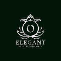 letter O elegant leaves and crown crest vector logo design