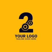 number 2 with gear for technology and mechanical vector logo design