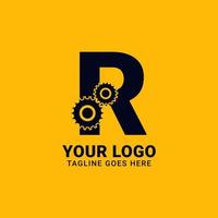 letter R with gear for technology and mechanical vector logo design