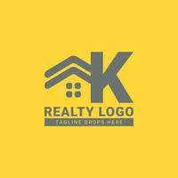 diseño de logotipo de vector de casa de techo de letra k para bienes raíces, agente inmobiliario, alquiler de bienes raíces, constructor interior y exterior