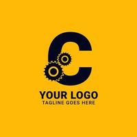 letter C with gear for technology and mechanical vector logo design