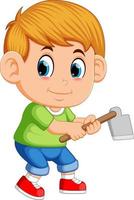 Little boy with garden hoe vector