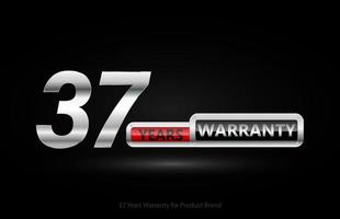 37 years warranty silver logo isolated on black background, vector design for product warranty, guarantee, service, corporate, and your business.