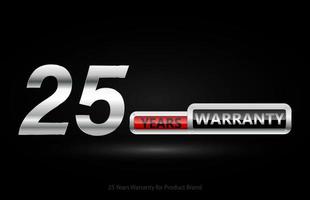 25 years warranty silver logo isolated on black background, vector design for product warranty, guarantee, service, corporate, and your business.