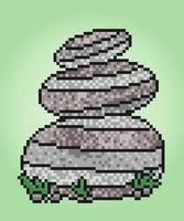 8 bit pixel stone stack, in vertical view. for game assets and cross stitch patterns in vector illustrations.