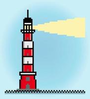 8 bit pixel lighthouse, in vertical view. for game assets and cross stitch patterns in vector illustrations.