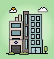 8-bit pixel icon high building in vector illustrations for game assets and web icons