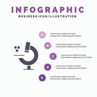educación microscopio ciencia sólido icono infografía 5 pasos presentación antecedentes vector