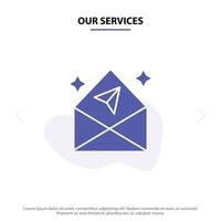 Our Services Arrow Chat Mail Open Solid Glyph Icon Web card Template vector