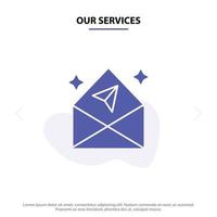 Our Services Arrow Chat Mail Open Solid Glyph Icon Web card Template vector