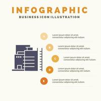 edificio construcción fábrica industria sólido icono infografía 5 pasos presentación antecedentes vector