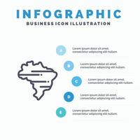 Brazil Map Country Blue Infographics Template 5 Steps Vector Line Icon template