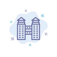 Building City Construction Blue Icon on Abstract Cloud Background vector