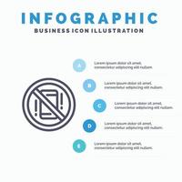 Avoid Distractions Mobile Off Phone Line icon with 5 steps presentation infographics Background vector