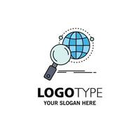 global globe magnifier research world Flat Color Icon Vector