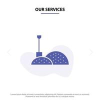 Our Services Construction Shovel Tools Solid Glyph Icon Web card Template vector