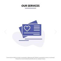 Our Services Card Love Heart Wedding Solid Glyph Icon Web card Template vector