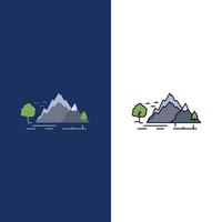 colina paisaje naturaleza montaña árbol plano color icono vector