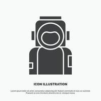 astronauta. espacio. astronauta. casco. icono de traje. símbolo gris vectorial de glifo para ui y ux. sitio web o aplicación móvil vector