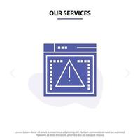 Our Services Computing Coding Error Solid Glyph Icon Web card Template vector