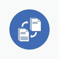 sharing. share. file. document. copying White Glyph Icon in Circle. Vector Button illustration