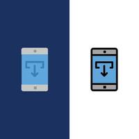 Application Data Download Mobile Mobile Application  Icons Flat and Line Filled Icon Set Vector Blue