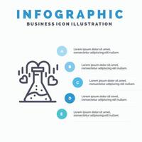 Chemical Flask Heart Love Line icon with 5 steps presentation infographics Background vector