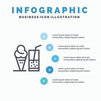 Drink Ice Cream Summer Juice Blue Infographics Template 5 Steps Vector Line Icon template